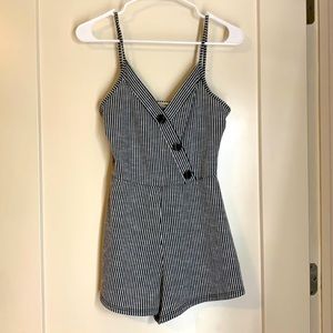 Black & white stripe romper with buttons